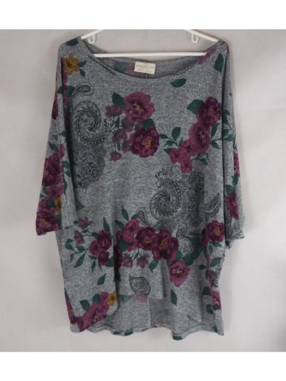 Bobbie Brooks Women's Heather Gray Floral Shirt Plus Size 1X